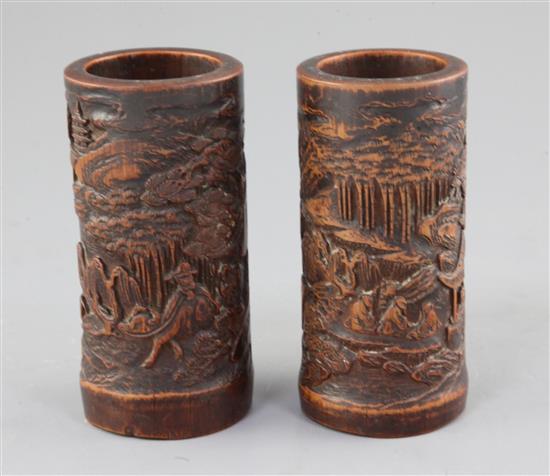 Two Chinese small bamboo brushpots, 19th century, 12.5cm